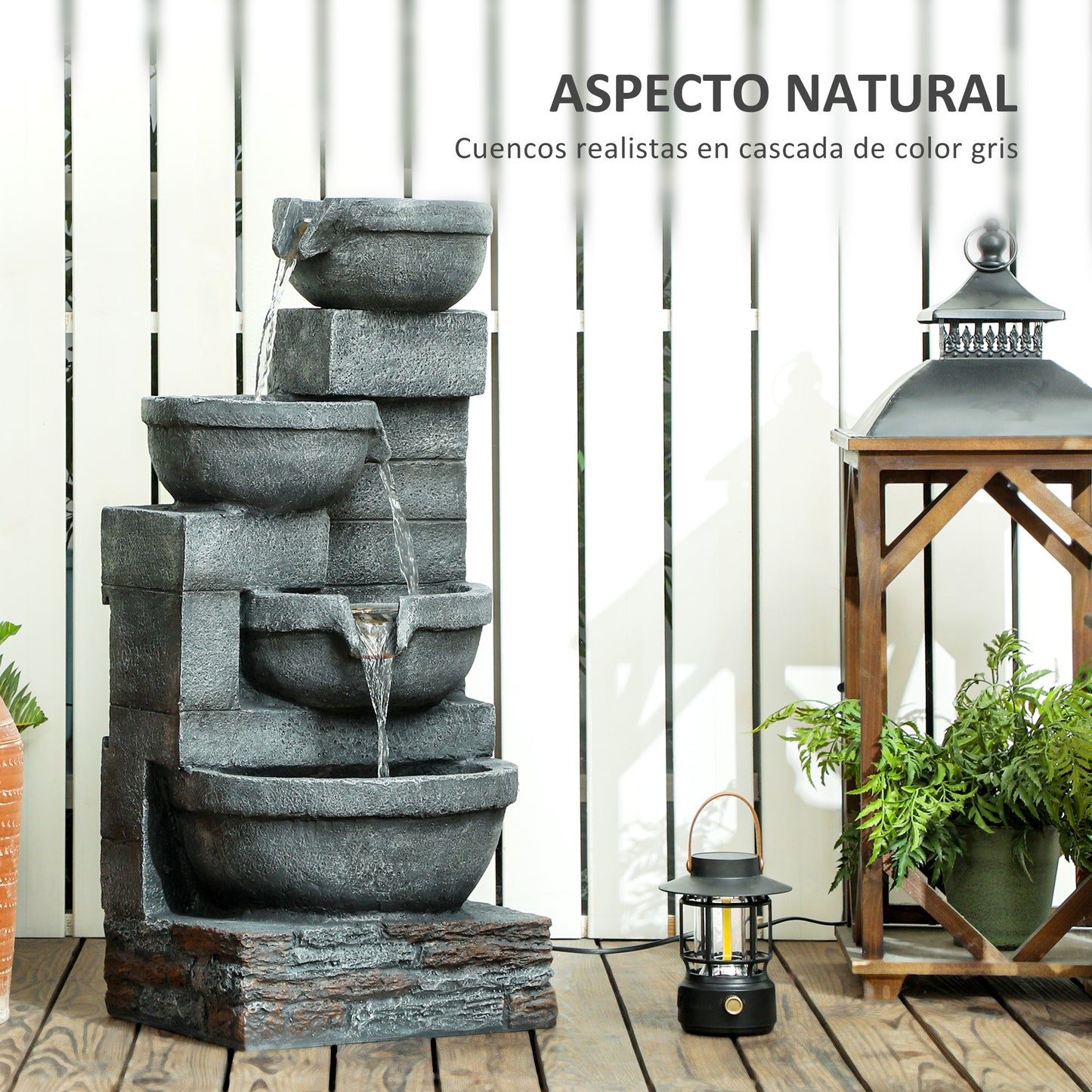 Outsunny Fuente De Agua Con Iluminación Led 38x35x78,5 Cm Gris_5