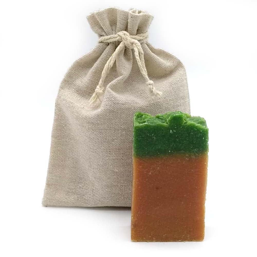 Jabón Natural Papaya 90g En Bolsa Regalo De Yute. Exfoliante De Piel Sensible - Calma La Piel Irritada - Evita Acné_1