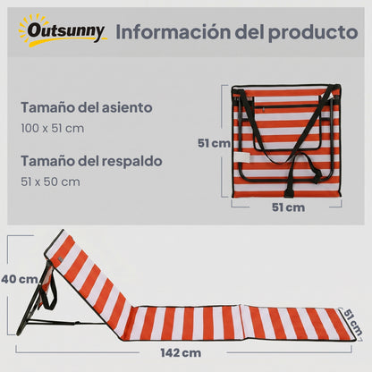 Outsunny Conjunto De 2 Esterillas De Playa Plegable 142x51x40 Cm Rojo Y Blanco_2