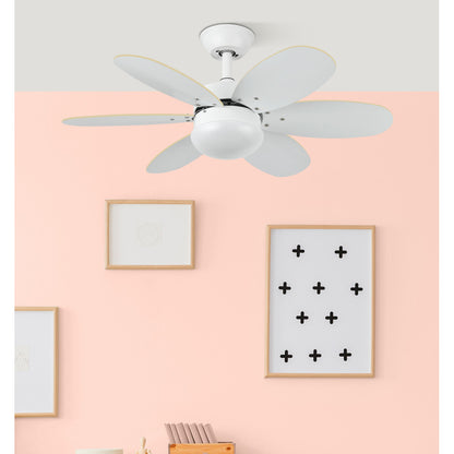 Ventilador Dc Alves 2xe27 Blanco Con 6 Aspas Rev. Blanco/haya 41x85d C/ Remoto Y Temporizador_3