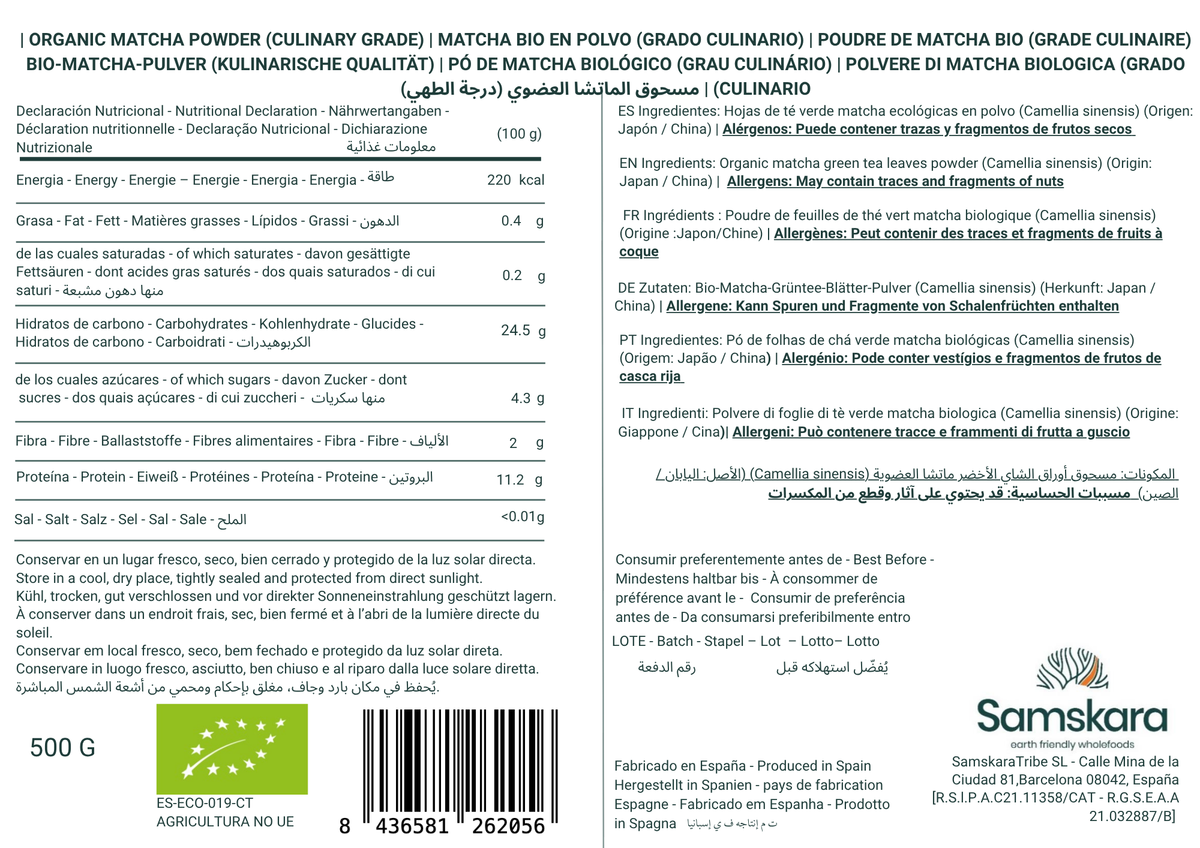 Matcha En Polvo Bio - 500g | Superalimento Ecológico Vegano Para Batidos, Smoothies Y Zumos, Sin Azúcares Añadidos_1