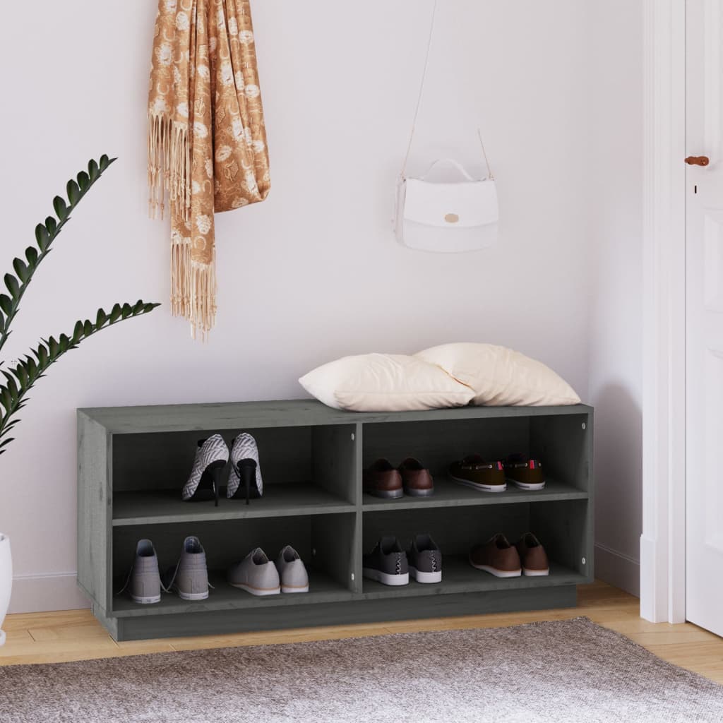 Armario Zapatero De Madera Maciza De Pino Gris 110x34x45 Cm / Vetonek_2