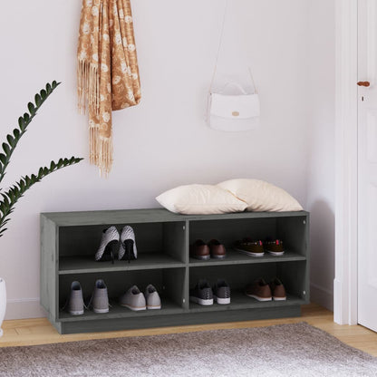 Armario Zapatero De Madera Maciza De Pino Gris 110x34x45 Cm / Vetonek_2
