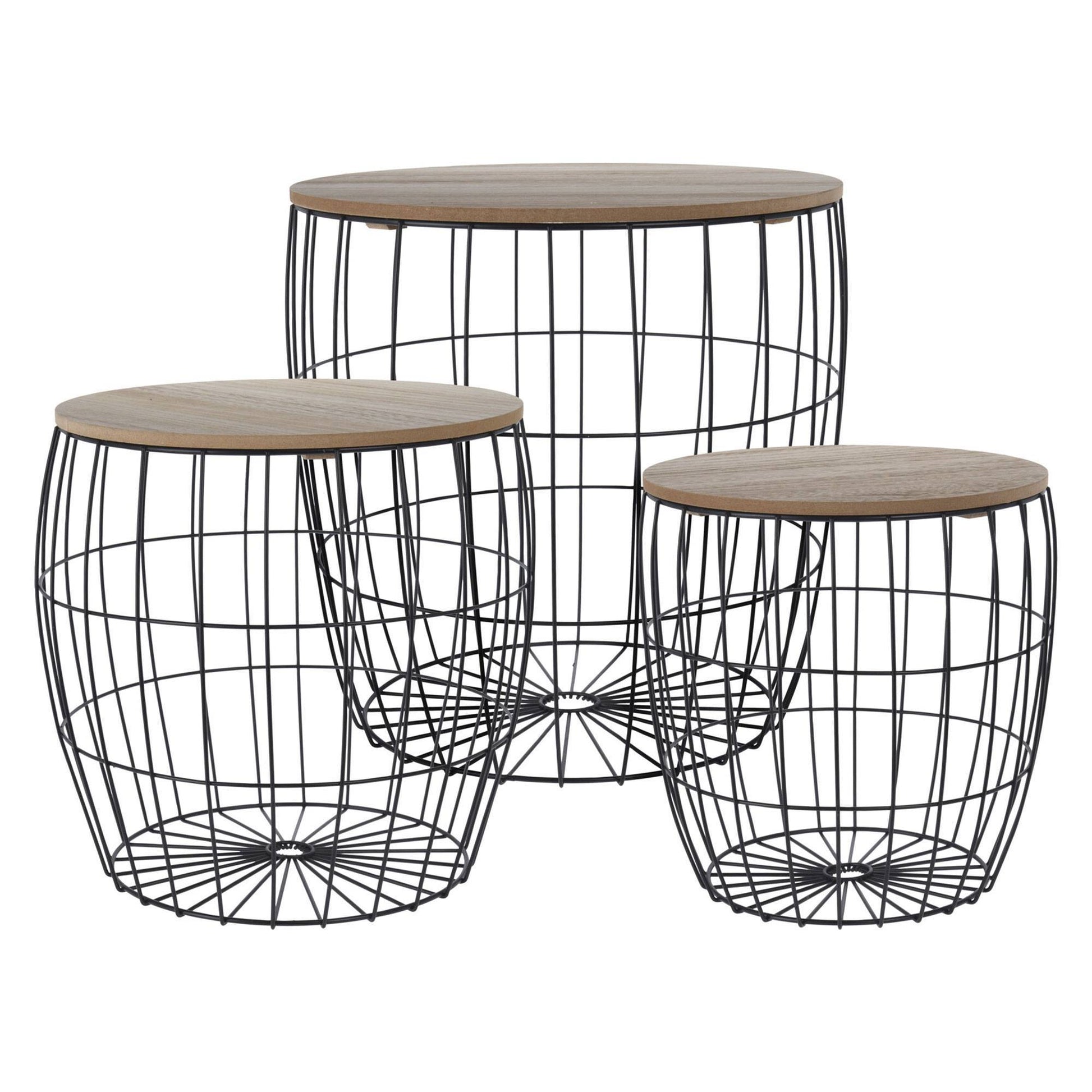 Well Home Juego De 3 Mesas Auxiliares En Metal Y Mdf Ø42,5ø37ø31cm_0