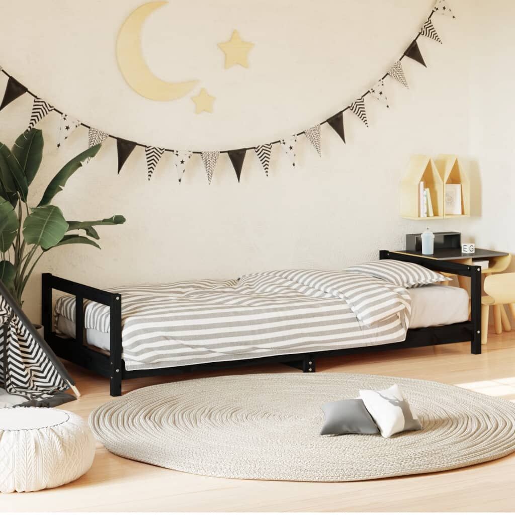 Vidaxl Estructura De Cama Para Niños Madera De Pino Negro 80x200 Cm_1