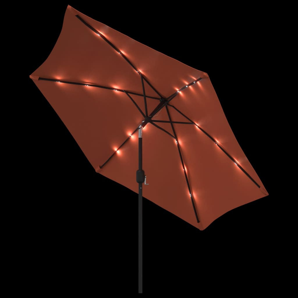 Vidaxl Sombrilla De Jardín Con Luces Led Palo Acero Terracota 300cm_4