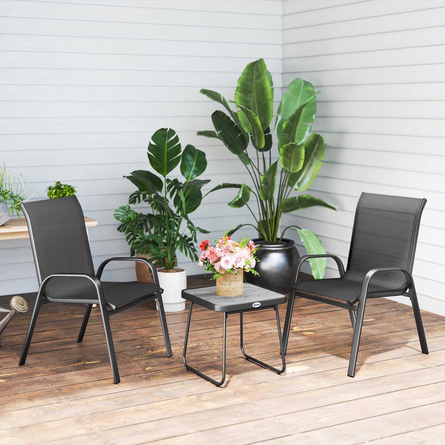 Outsunny Conjunto De Muebles De Jardín Con 2 Sillones Apilables Y Mesa De Centro_3
