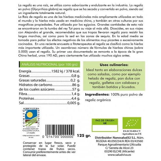 Alcaçuz em pó biológico 125 g, Salud Viva