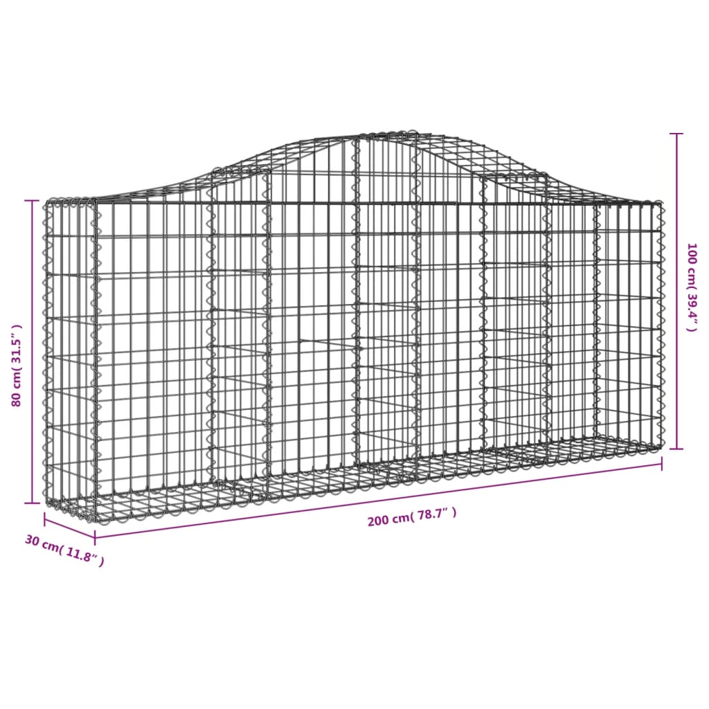 Cestas De Gaviones 12 Uds Forma De Arco Hierro 200x30x80/100 Cm_5