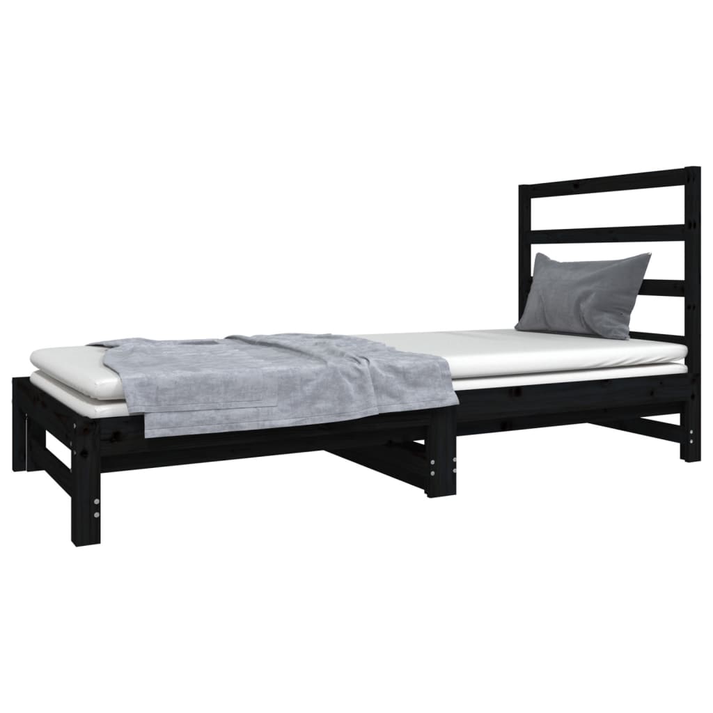 Sofá Cama Extraíble Madera Maciza De Pino Negro 2x(90x190) Cm / Vetonek_3