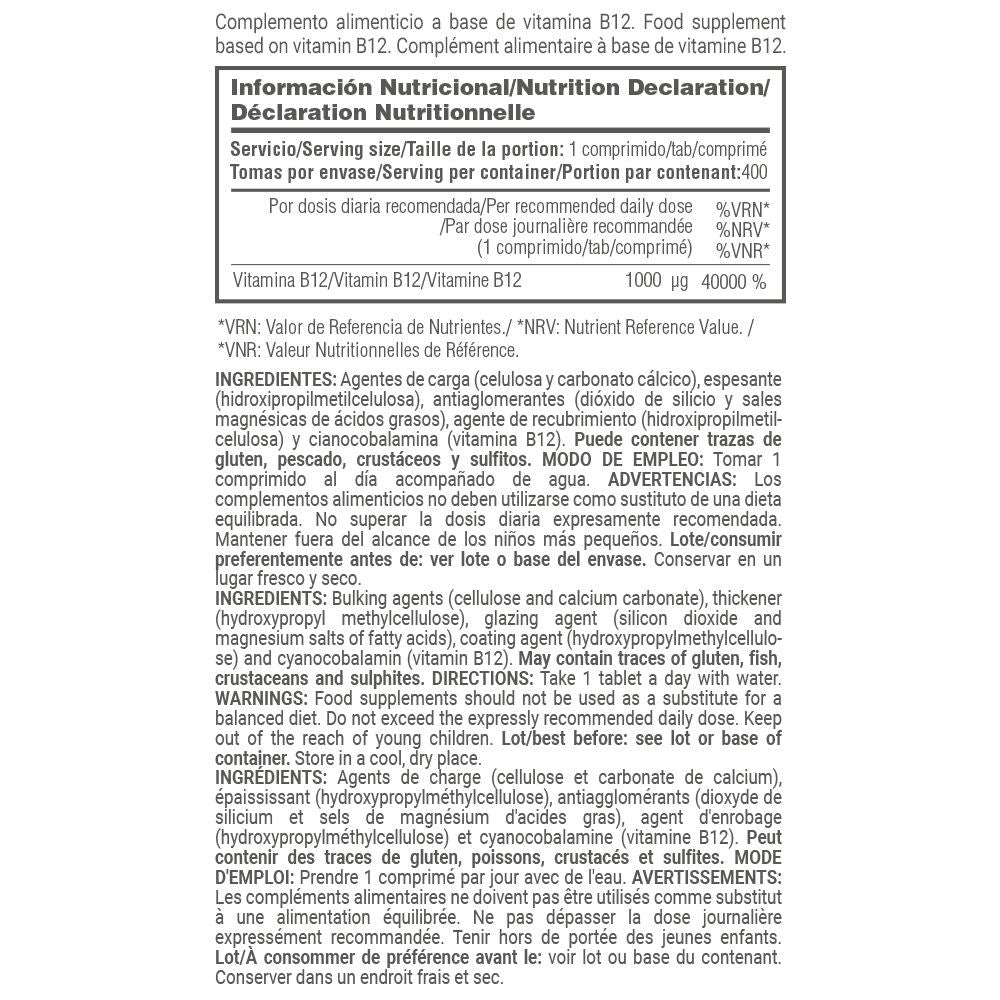 Vitamina B12 1000μg - 400 Comprimidos - Suplemento B12 - Masmusculo_4
