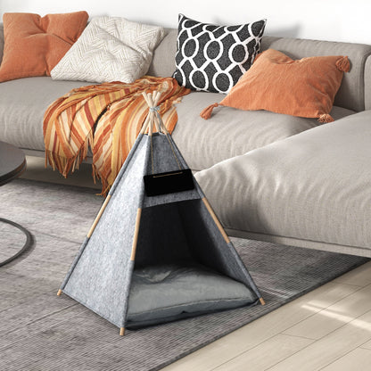 Pawhut Tipi Tienda Para Mascotas Cojín Extraíble Lavable Fieltro Madera_4