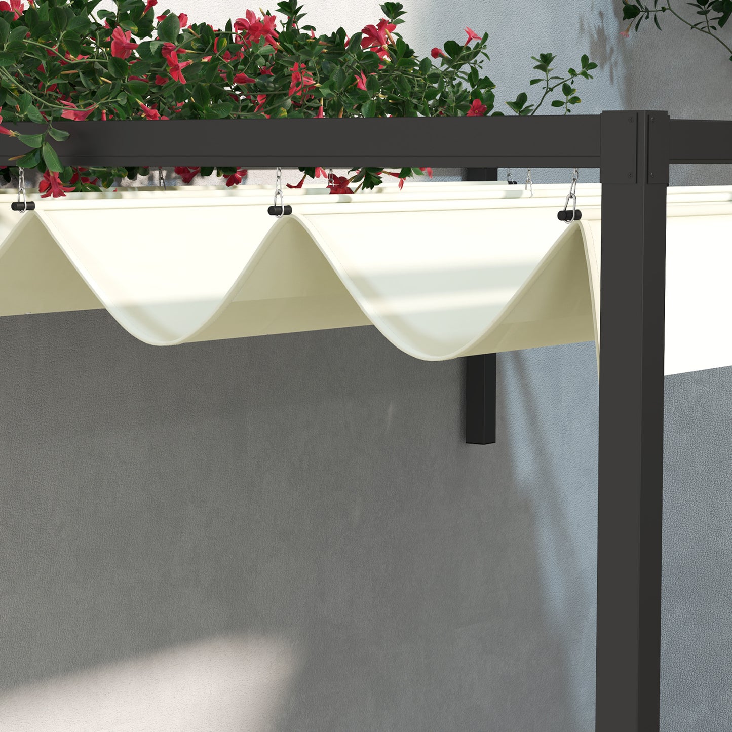 Outsunny Pérgola Con Techo Retráctil 3x2 M Con Tela De Poliéster Crema_4