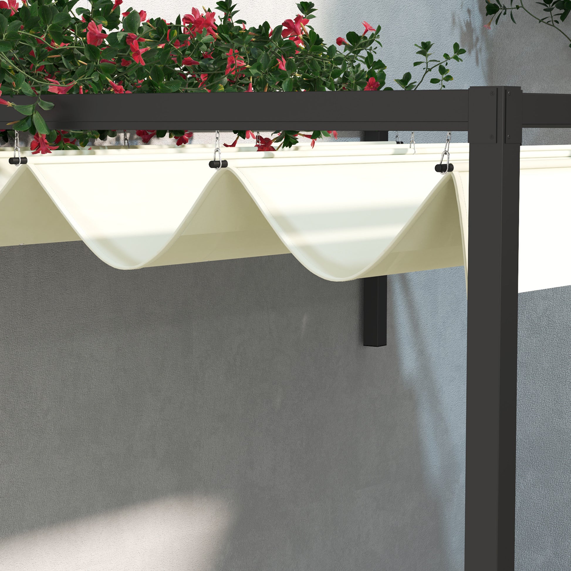 Outsunny Pérgola Con Techo Retráctil 3x2 M Con Tela De Poliéster Crema_4