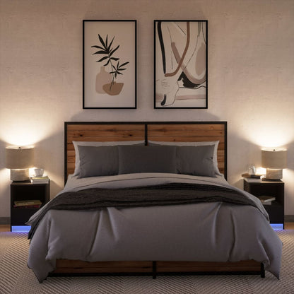 Mesitas De Noche Con Luces Led 2 Uds Madera Ingeniería Negra_3