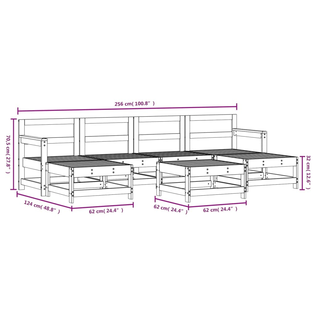 Vidaxl Juego De Muebles De Jardín 7 Pzas Madera Maciza Abeto Douglas_2