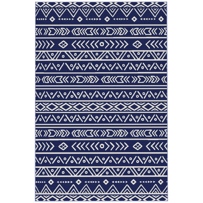 Outsunny Alfombra De Exterior 182x274 Cm Con Patrón De Geométrico Azul_0