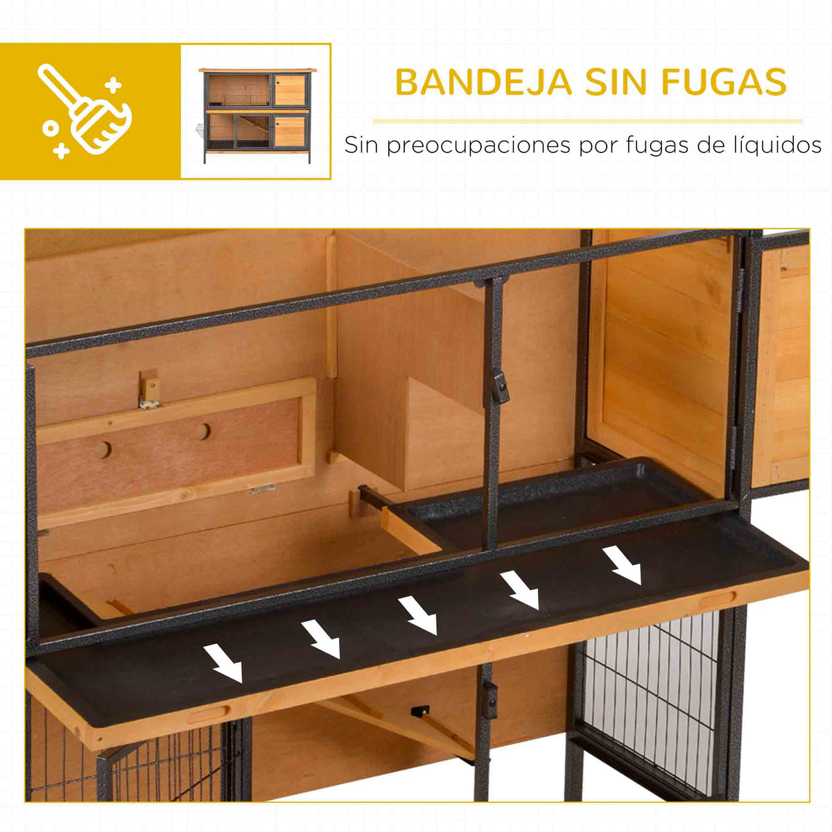 Conejera De Exterior Pawhut Madera De Abeto, Metal Madera Natural Y Negro 122x50x101 Cm_5