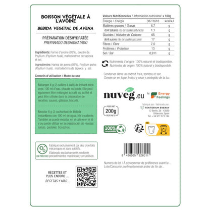 Bebida de Aveia em Pó Biológica Nuveg 200g por 2,5 litros