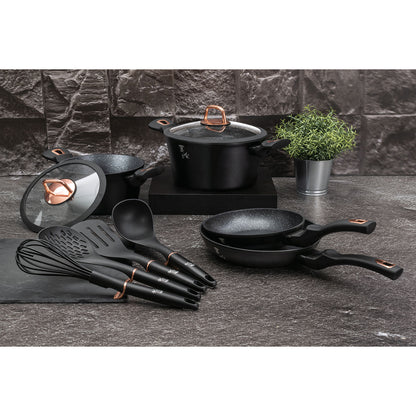 Batería Cocina Inducción 10 Piezas, Antiadherente Mármol Sin Pfoa, Aluminio, Cazuelas Sartenes Berlinger Haus Black Rose Negro_1