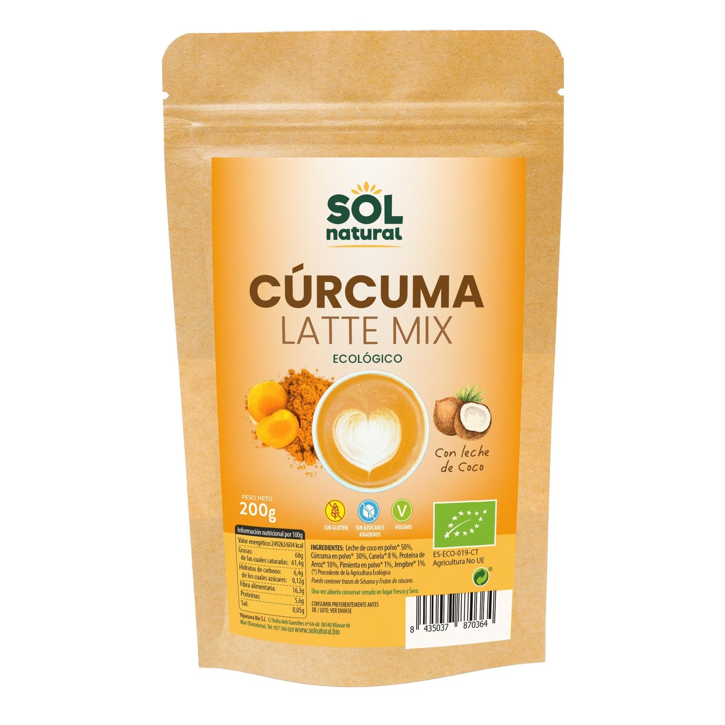 Mistura para Latte de Cúrcuma biológica 200 g Sol Natural