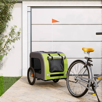 Remolque De Bicicleta Mascotas Hierro Tela Oxford Verde Gris_1