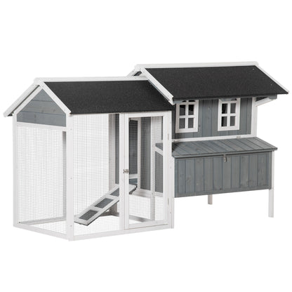 Pawhut Gallinero De Madera De Exterior Con Corral Nido Y Bandeja 209,5x96x123 Cm_0