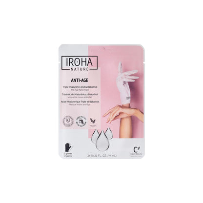 Máscara facial anti-idade com triplo ácido hialurónico, bakuchiol e niacinamida da Iroha Nature, 2 luvas de 9 ml
