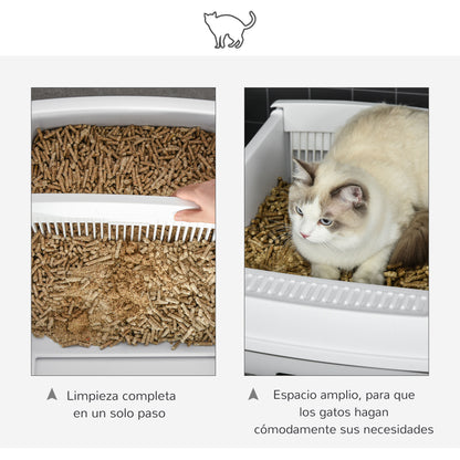 Pawhut Bandeja Higiénica Arenero Para Gatos Con Botón 62x46,5x19,5 Cm Blanco_5