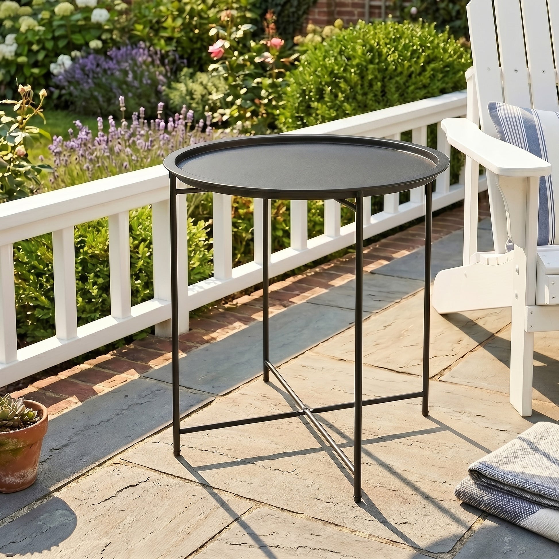 Outsunny Mesa Auxiliar Exterior Redonda Con Bandeja Extraíble Ø46x50 Cm Negro_1