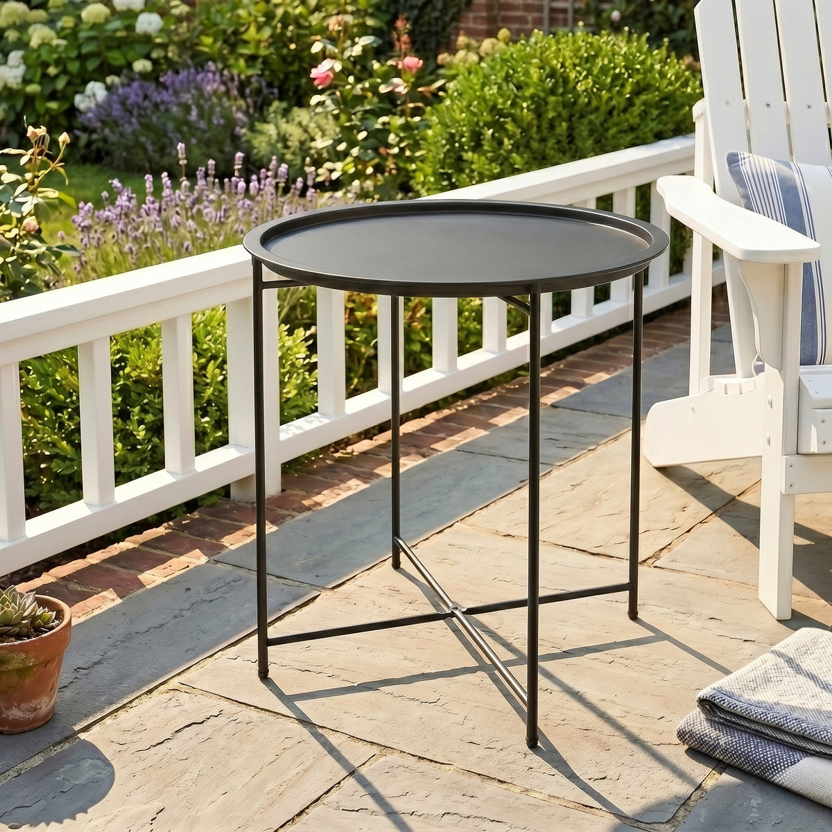 Mesa Auxiliar Exterior Outsunny Acero Negro 46x46x50 Cm_1