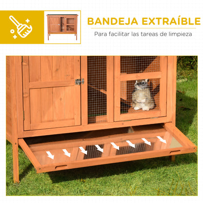Pawhut Conejera De Exterior Madera 2 Pisos Con Bandeja Extraíble 102x56x85 Cm_5