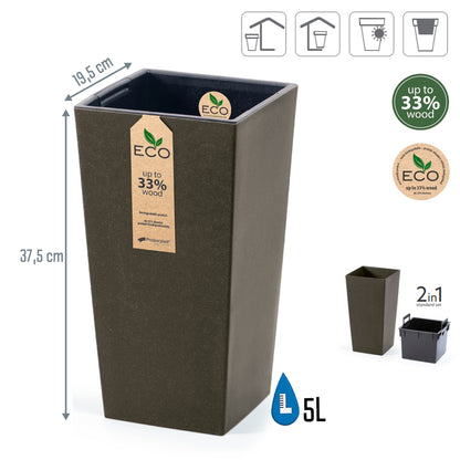 Macetero Cuadrado,con Depósito , De 19,5x19,5x37,5cm, Capacidad De 5 L.