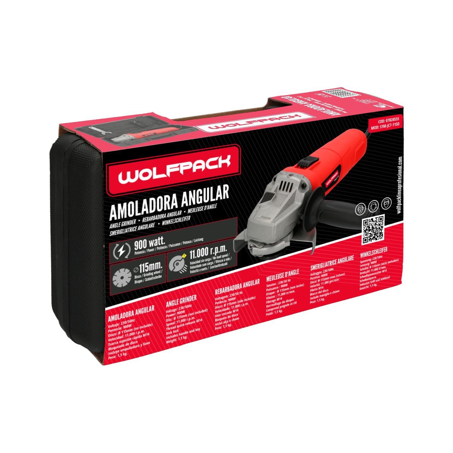 Amoladora Angular 900 Watt. Disco Ø 115 Mm. 11.000 R.p.m. Mango 3 Posiciones Eje M14 Protector Disco Ajustable, Anti Arranque_3