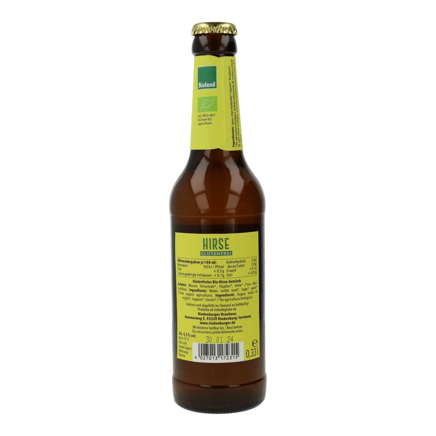 Cerveja sem glúten Riedenburger 33cl %4,5 vol.