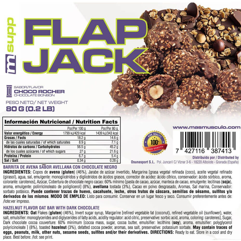 Flapjack (barrita De Avena Energética) - 80g - Bombón Rocher - Aporta Energía - Masmusculo_5
