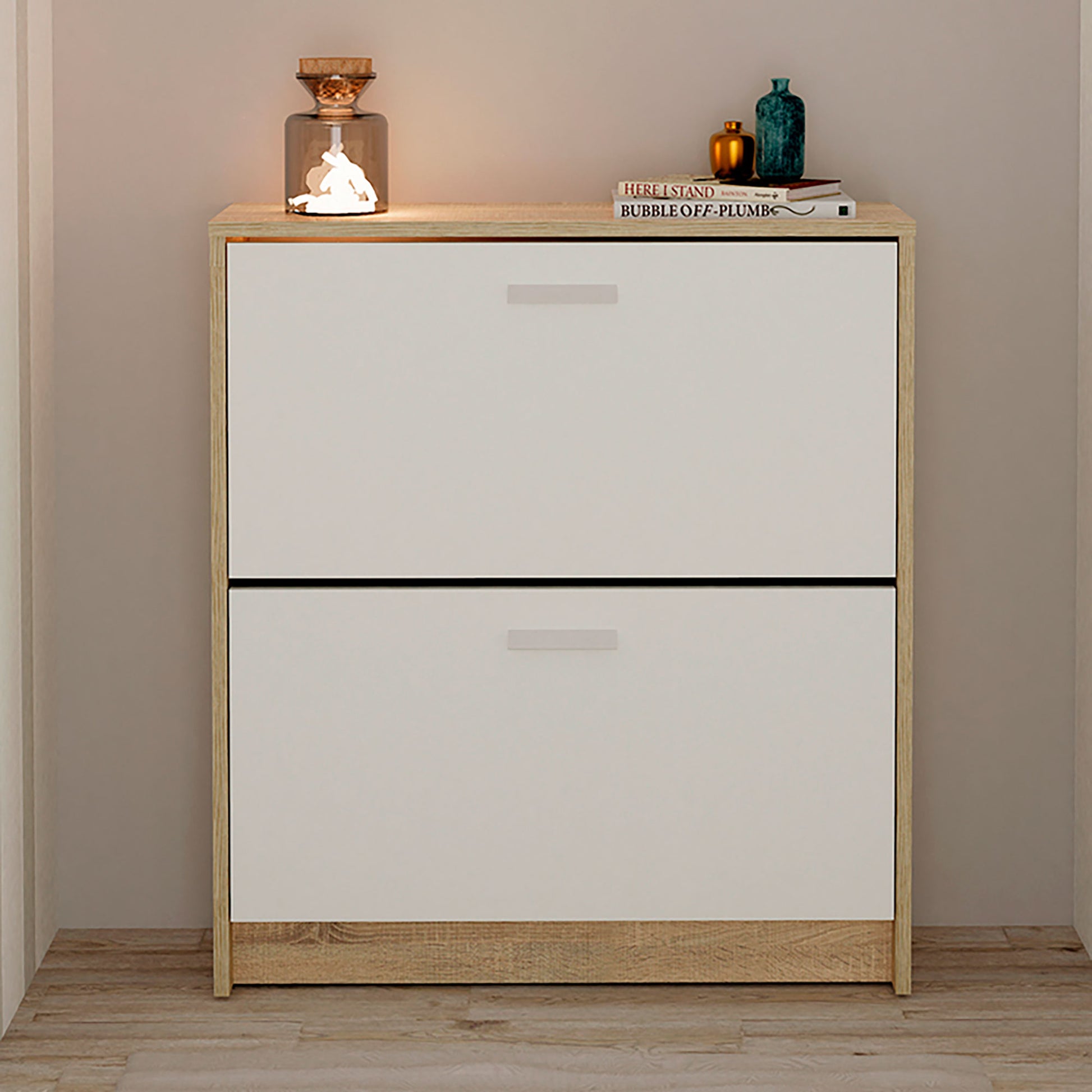 Zapatero Entrada Recibidor, Mueble Auxiliar Estrecho Zapatos, 2 Puertas, Madera 82x74x25 Cm, Briebe, Nova, Blanco_1