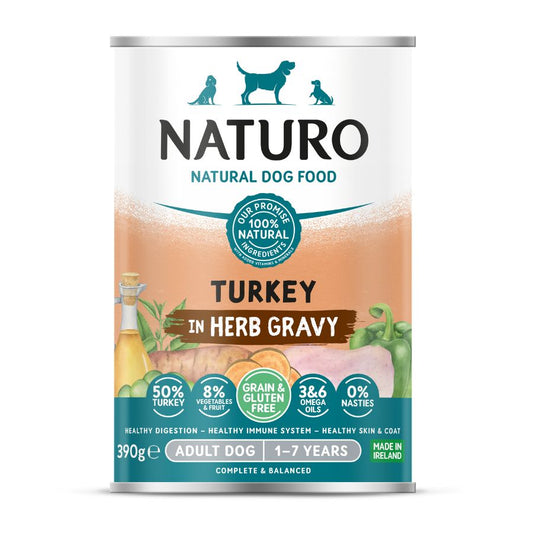 Naturo Comida Humeda Perro Sin Gluten De Pavo Y Vegetales 390g X 12 Latas_0