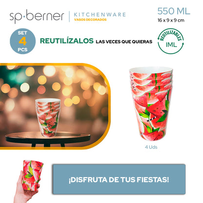 4 Vasos De Plástico Life Story Watermelon_2