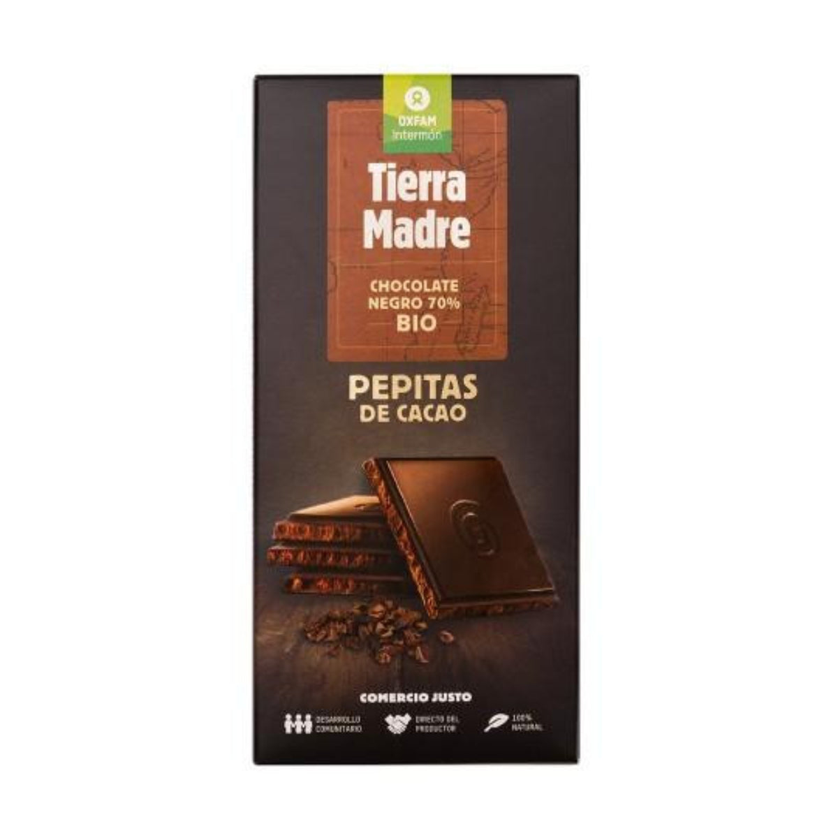 Barra de chocolate negro 70% nibs de cacau Bio Tierra Madre 100g