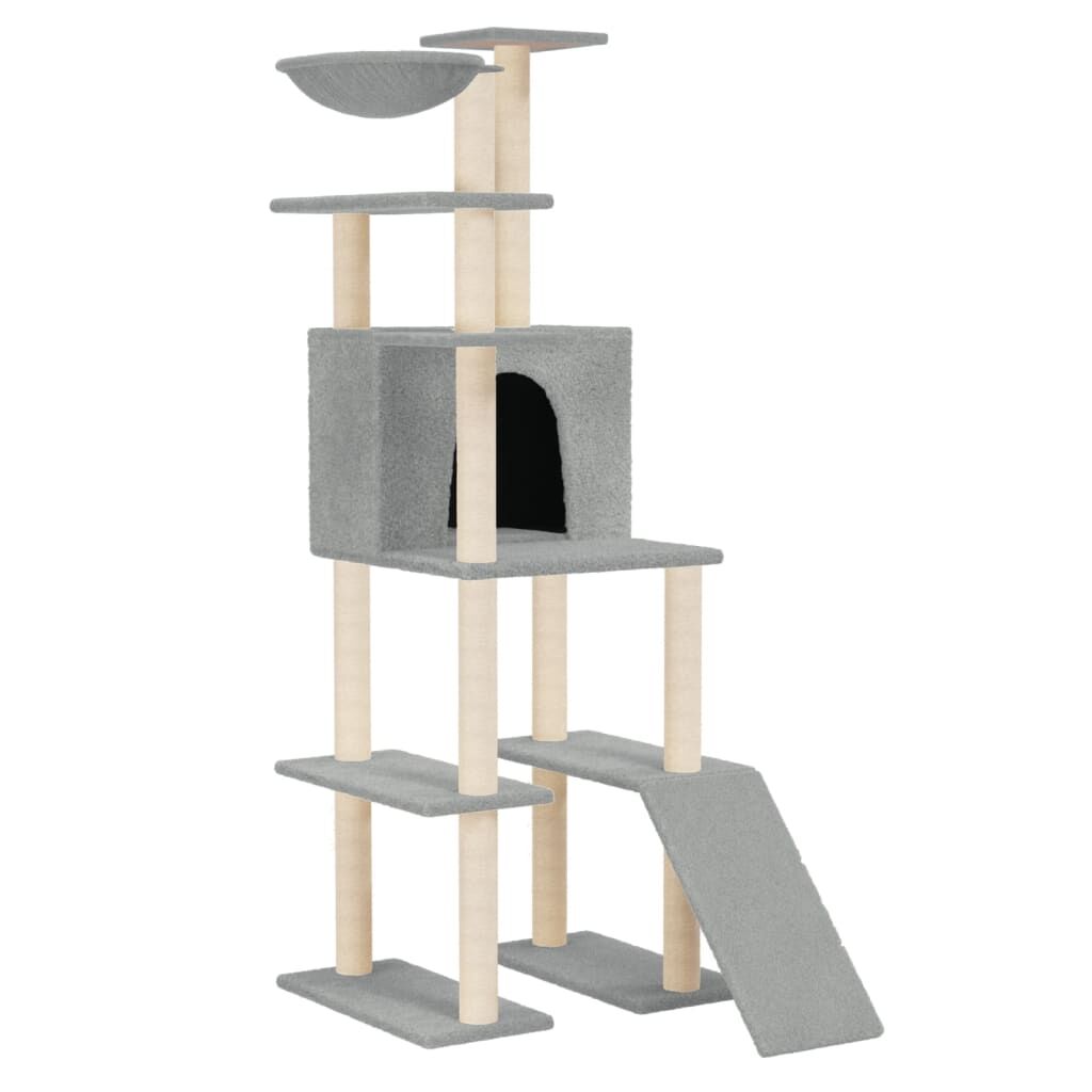 Vidaxl Rascador Para Gatos Con Postes De Sisal Gris Claro 166 Cm_0