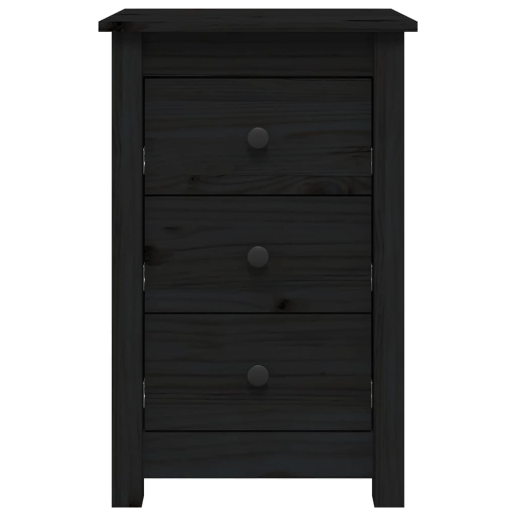 Mesita De Noche Madera Maciza De Pino Negro 40x35x61,5 Cm_1