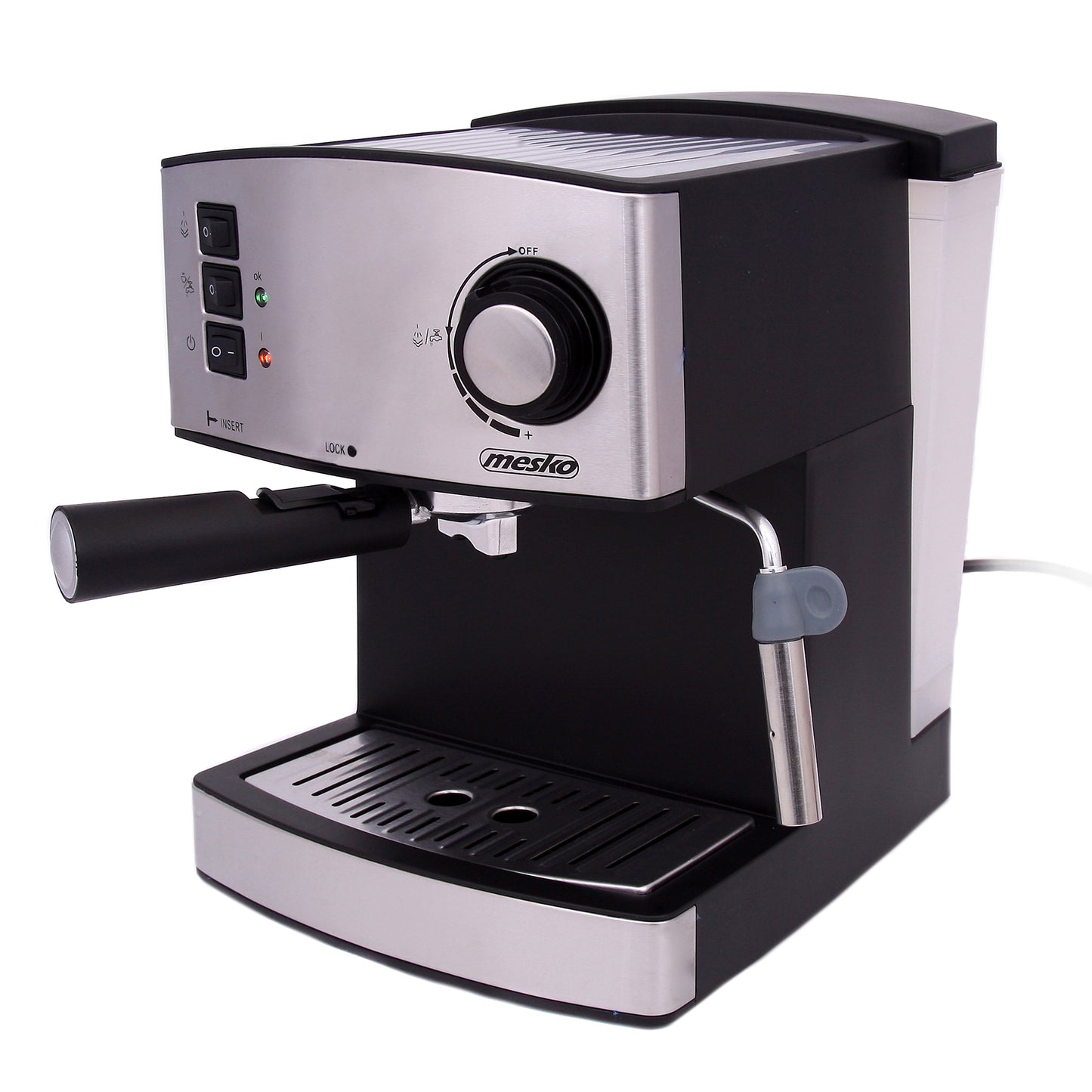 Cafetera Expresso Manual 15 Bares 1,6 L, Brazo Doble Salida, Espumador Leche, Calientatazas Mesko Ms4403 Plata_3