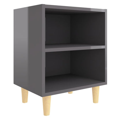 Mesitas De Noche Con Patas De Madera Gris Brillo 40x30x50 Cm_0