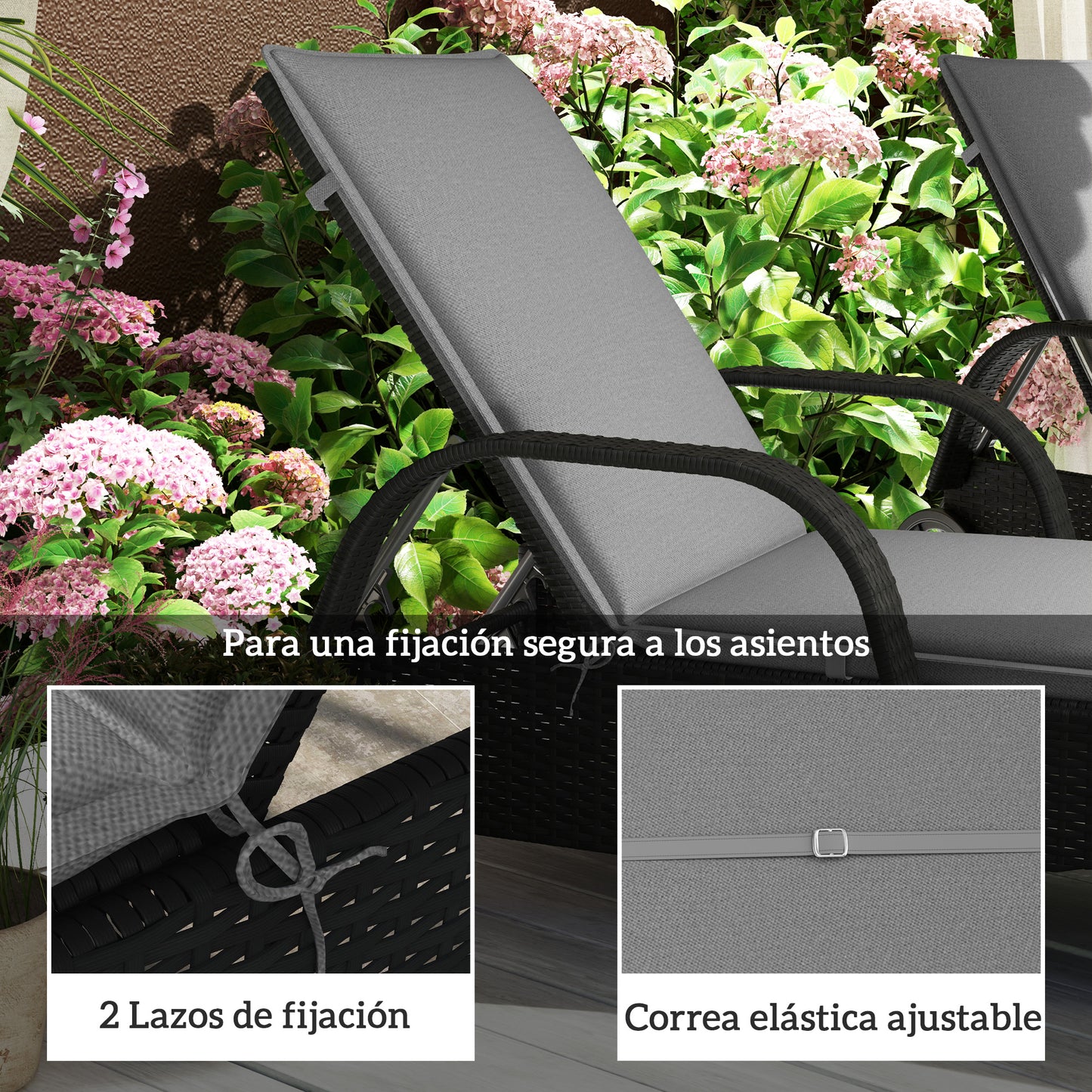 Outsunny Pack 2 Cojines Para Tumbonas Plegables 193x58x6 Cm Gris_5