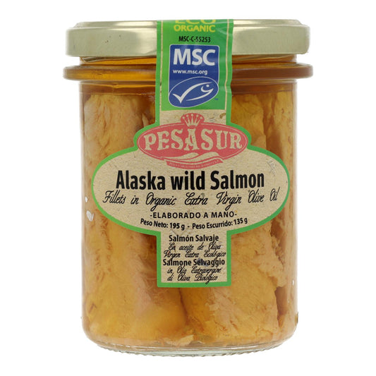 Filetes de salmão em azeite virgem extra biológico Pesasur, 195 g