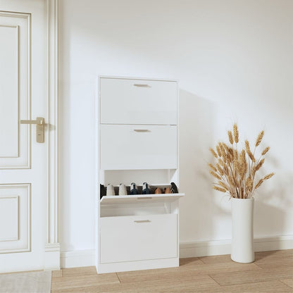 Vidaxl Mueble Zapatero Madera Contrachapada Blanco Brillo 59x17x150 Cm_1