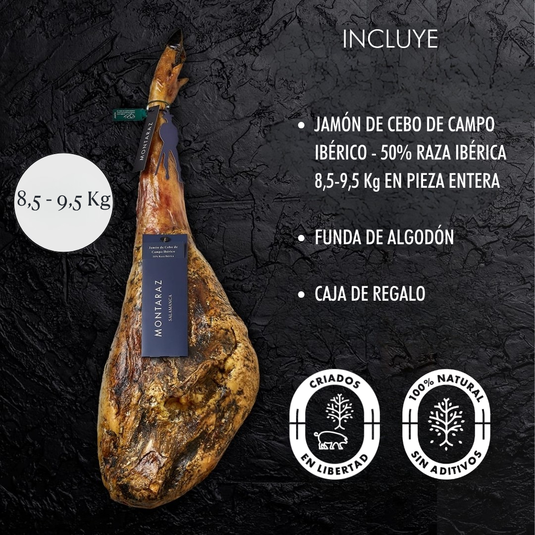 Montaraz® Jamon De Cebo De Campo Ibérico | 50% Raza Ibérica | Curación 24 Meses | Pieza De 8,5-9,5 Kg | 100% Natural_2