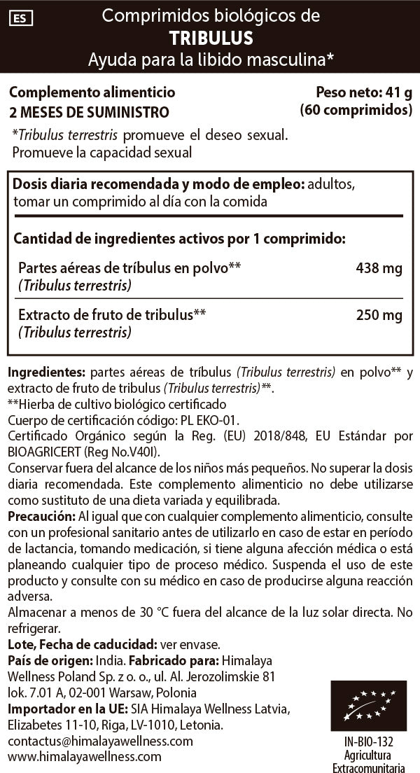 Tribulus Biológico, Himalaias, 60 cápsulas