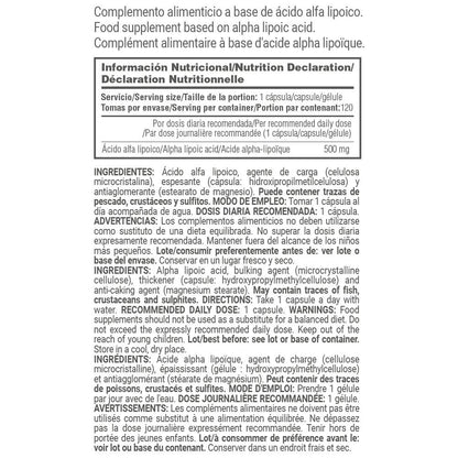 Ala (ácido Alfa Lipoíco) 500mg - 120 Cápsulas Vegetales - Anti Envejecimiento - Masmusculo_4